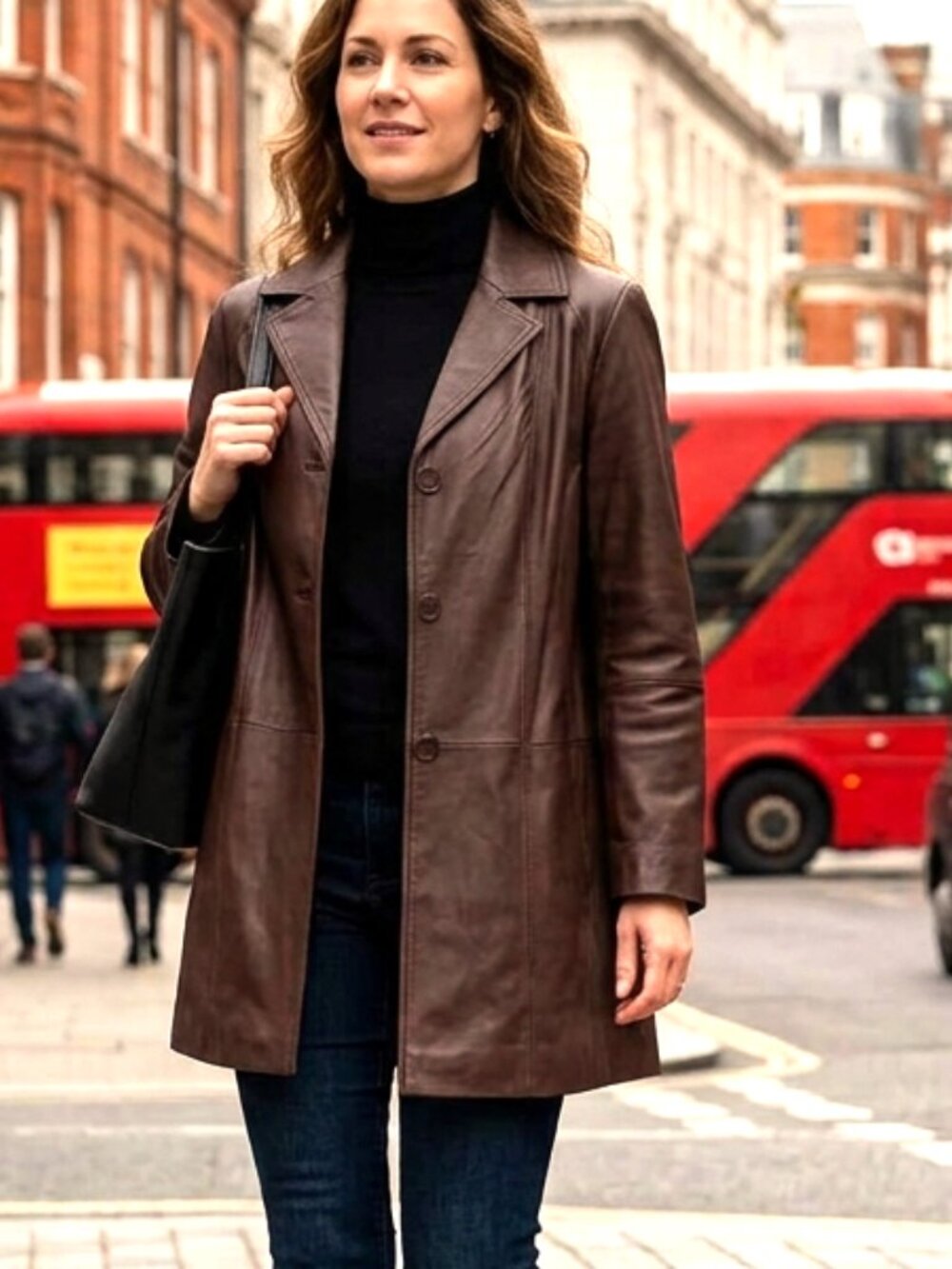 Centigrade Womens Leather Coat 1X Brown 3/4 Length Lined Soft New With Tags